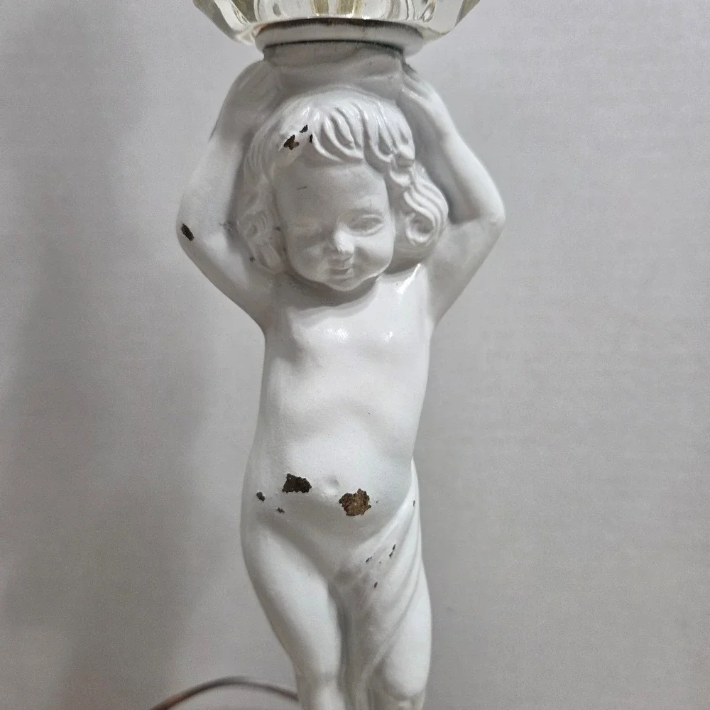 Vintage Cherub Lamp Marble Base Accent Table Lamp Boudoir Lighting 19